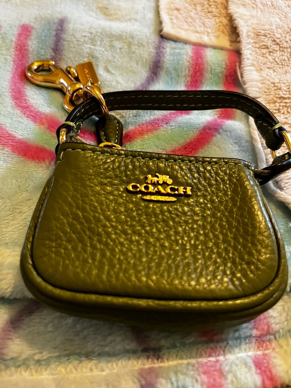 Coach Olive Pebbled Leather Green Bag Charm Vintage
